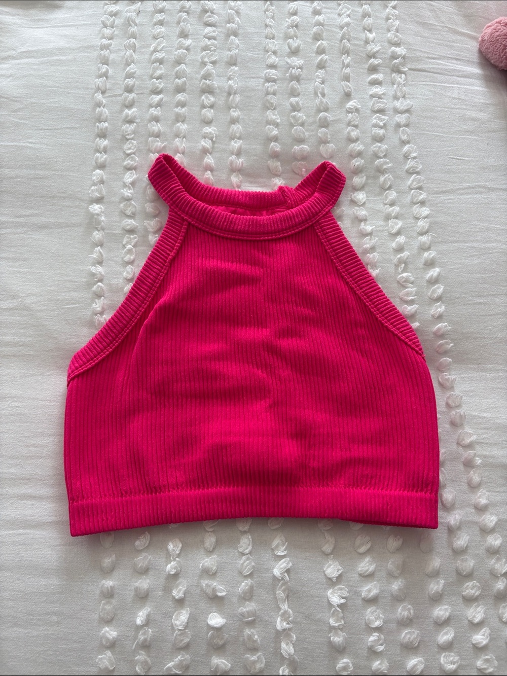 aerie Hot Pink Ribbed Halter Crop Top